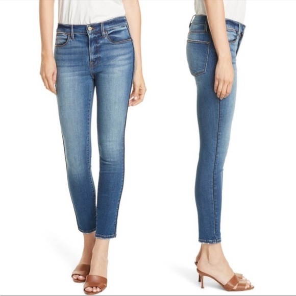 Frame Le High Skinny Jean Tuxedo Piping Serrano Wash Size 24 - Picture 4 of 16